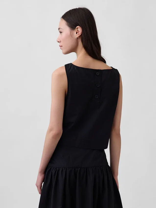 Camiseta sin mangas de popelín con cuello barco