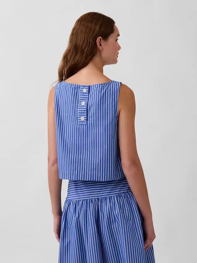 Camiseta sin mangas de popelín con cuello barco