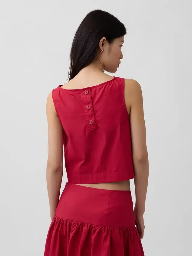 Camiseta sin mangas de popelín con cuello barco