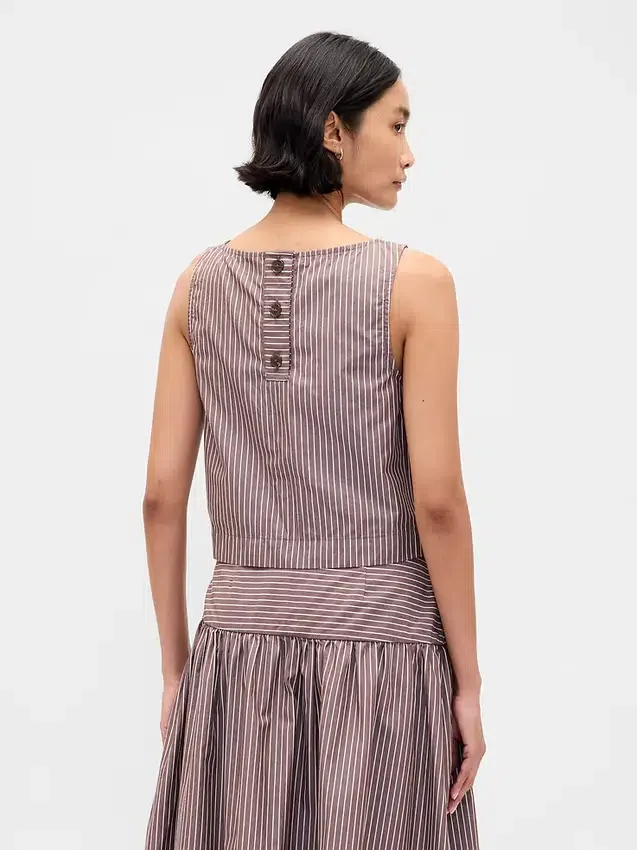 Camiseta sin mangas de popelín con cuello barco