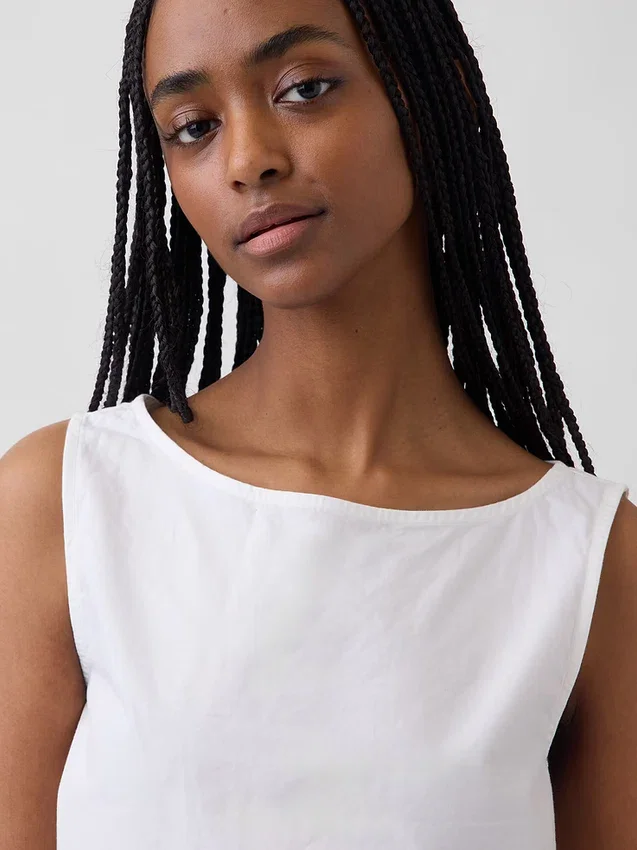 Camiseta sin mangas de popelín con cuello barco