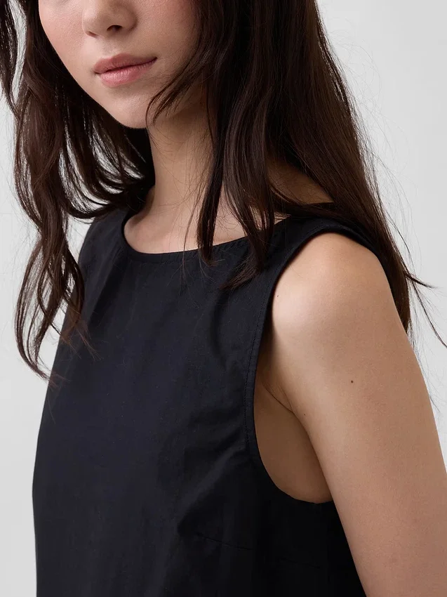 Camiseta sin mangas de popelín con cuello barco