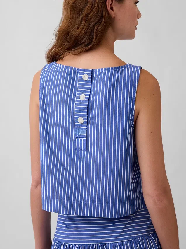 Camiseta sin mangas de popelín con cuello barco