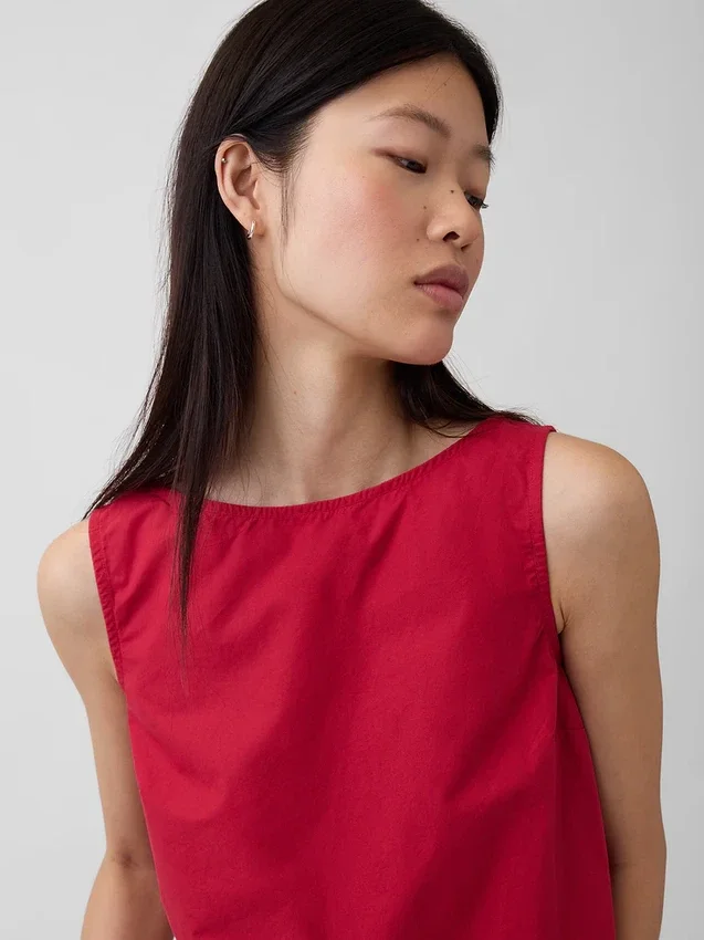 Camiseta sin mangas de popelín con cuello barco