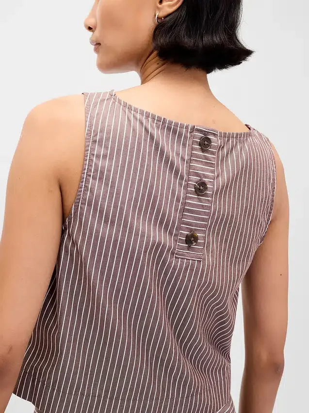 Camiseta sin mangas de popelín con cuello barco