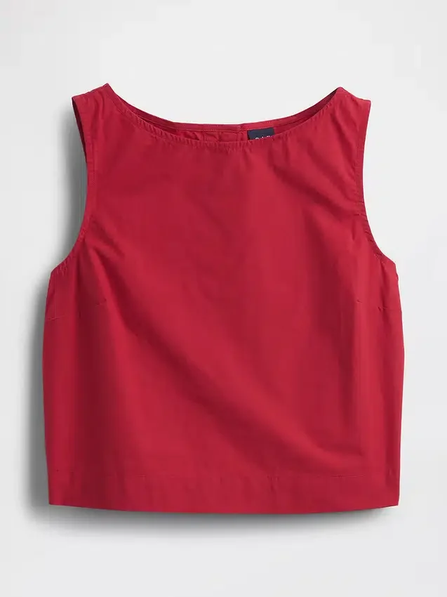 Camiseta sin mangas de popelín con cuello barco