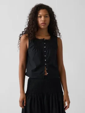 Camiseta sin mangas de popelín con pliegues