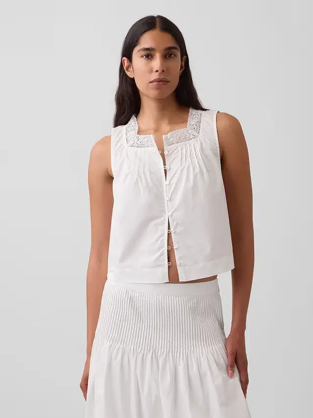 Camiseta sin mangas de popelín con pliegues