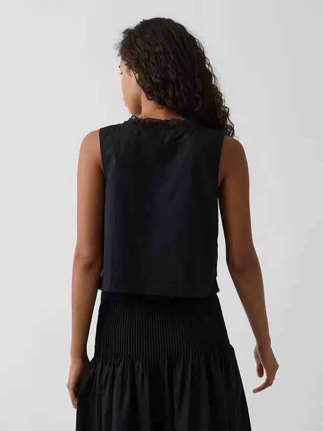 Camiseta sin mangas de popelín con pliegues