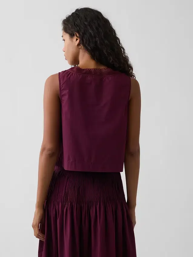 Camiseta sin mangas de popelín con pliegues