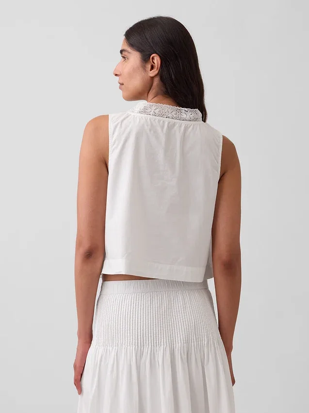 Camiseta sin mangas de popelín con pliegues