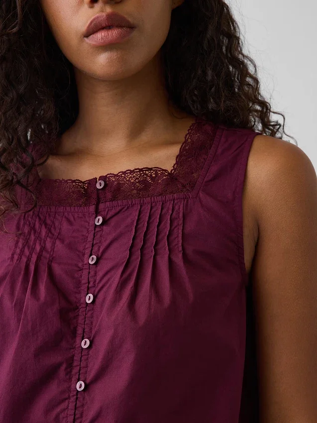 Camiseta sin mangas de popelín con pliegues