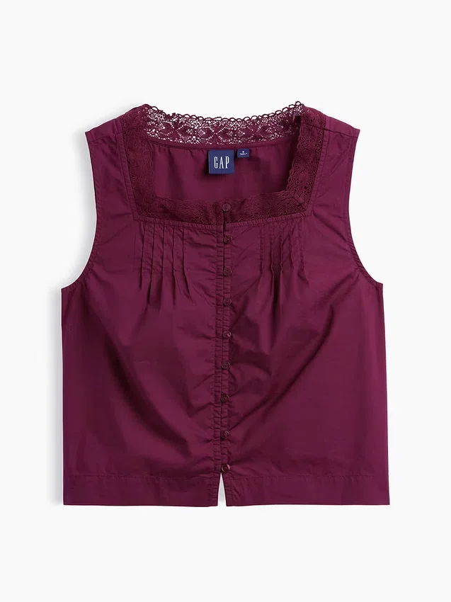 Camiseta sin mangas de popelín con pliegues