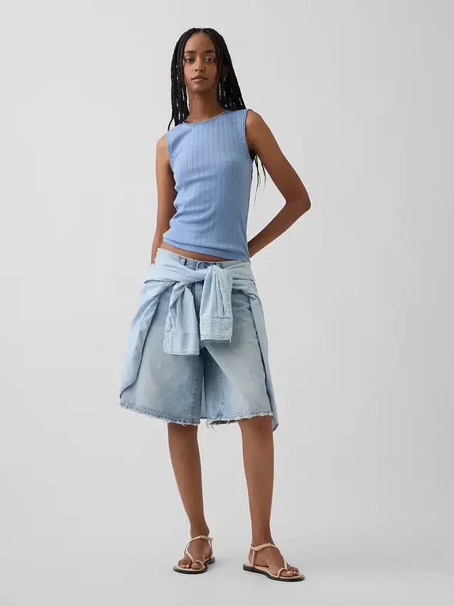 Camiseta sin mangas de punto pointelle