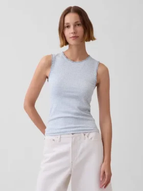 Camiseta sin mangas de punto pointelle a cuadros vichy