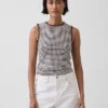 Camiseta sin mangas de punto pointelle a cuadros vichy