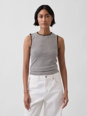 Camiseta sin mangas de punto pointelle a cuadros vichy