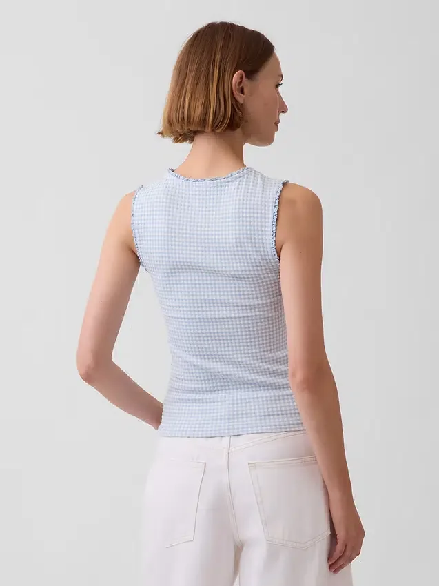Camiseta sin mangas de punto pointelle a cuadros vichy