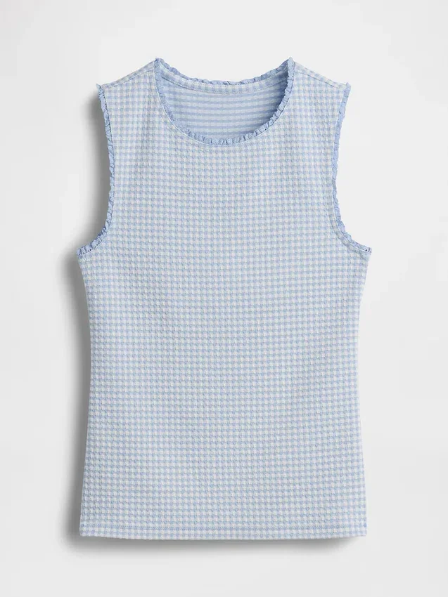Camiseta sin mangas de punto pointelle a cuadros vichy