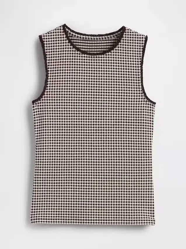 Camiseta sin mangas de punto pointelle a cuadros vichy