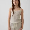 Camiseta sin mangas infantil con ribete de encaje y tejido de gofre