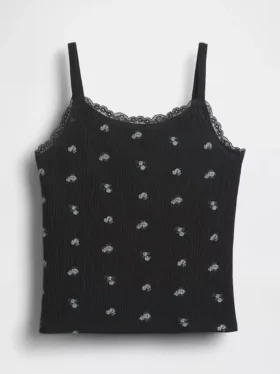 Camiseta sin mangas infantil con ribete de encaje y tejido de gofre