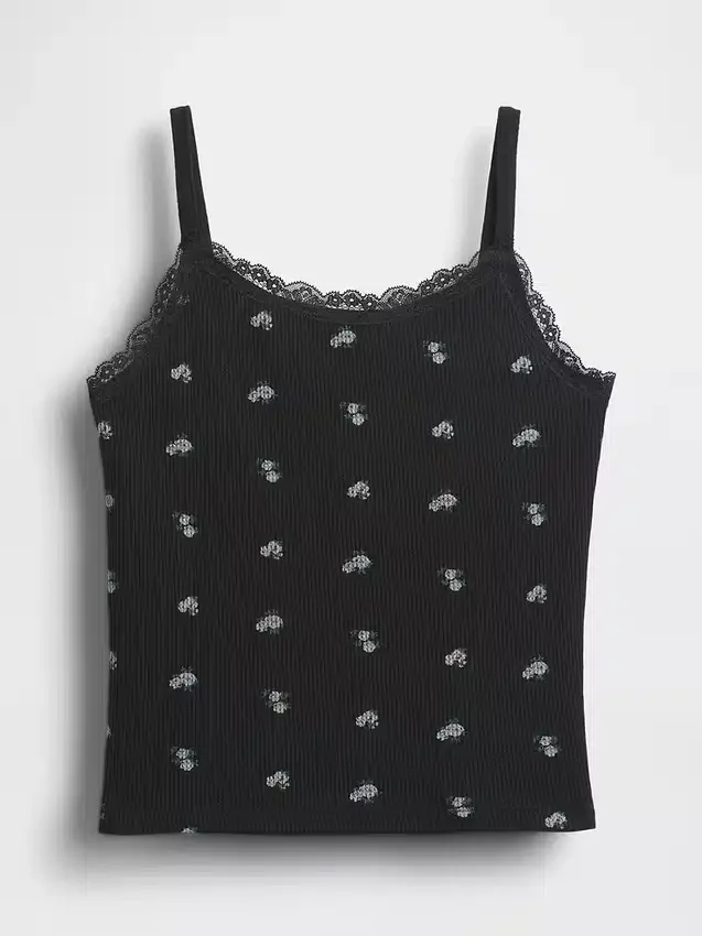 Camiseta sin mangas infantil con ribete de encaje y tejido de gofre