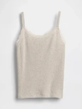 Camiseta sin mangas infantil con ribete de encaje y tejido de gofre