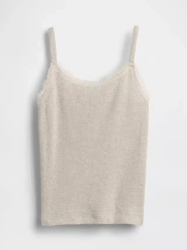 Camiseta sin mangas infantil con ribete de encaje y tejido de gofre