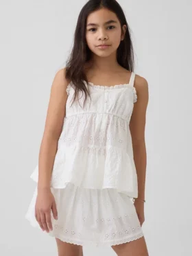 Camiseta sin mangas infantil con volantes y ojales