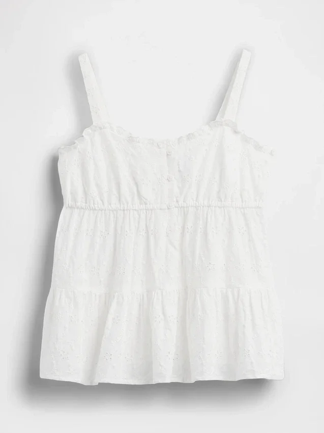 Camiseta sin mangas infantil con volantes y ojales