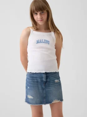 Camiseta sin mangas infantil de cuello cuadrado con canalé