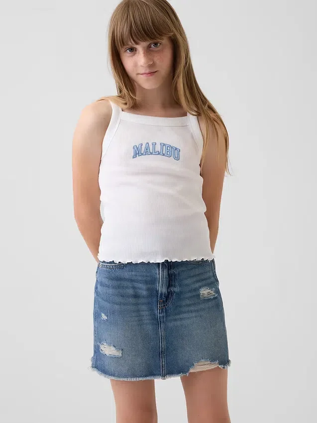 Camiseta sin mangas infantil de cuello cuadrado con canalé