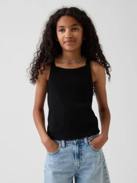 Camiseta sin mangas infantil de cuello cuadrado con canalé