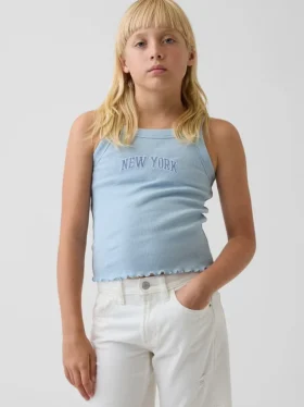 Camiseta sin mangas infantil de cuello cuadrado con canalé