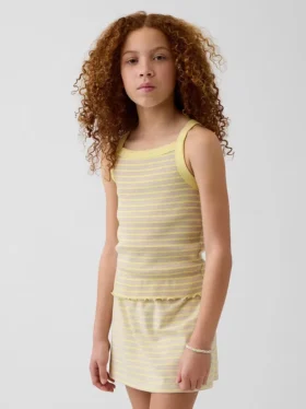 Camiseta sin mangas infantil de cuello cuadrado con canalé