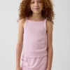 Camiseta sin mangas infantil de cuello cuadrado con canalé