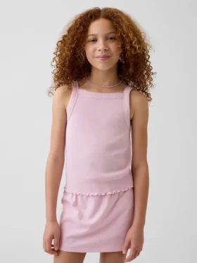 Camiseta sin mangas infantil de cuello cuadrado con canalé