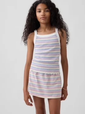 Camiseta sin mangas infantil de cuello cuadrado con canalé