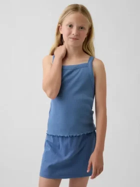 Camiseta sin mangas infantil de cuello cuadrado con canalé