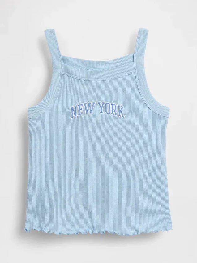 Camiseta sin mangas infantil de cuello cuadrado con canalé