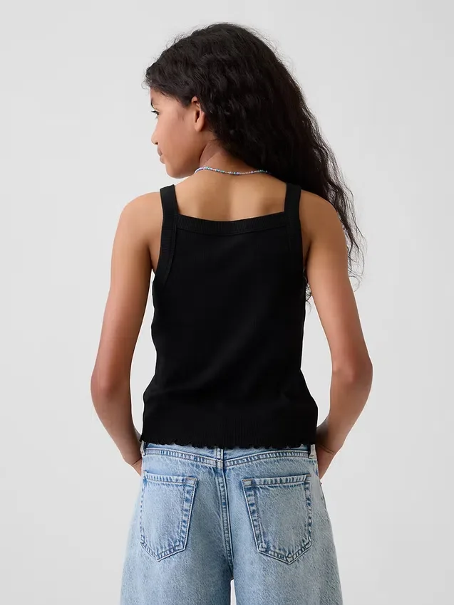 Camiseta sin mangas infantil de cuello cuadrado con canalé