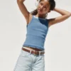 Camiseta sin mangas infantil de cuello cuadrado con canalé