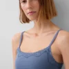 Camiseta sin tirantes con sujetador incorporado de algodón elástico orgánico y ribete de encaje