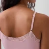 Camiseta sin tirantes con sujetador incorporado de algodón elástico orgánico y ribete de encaje