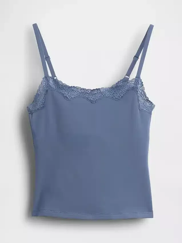 Camiseta sin tirantes con sujetador incorporado de algodón elástico orgánico y ribete de encaje