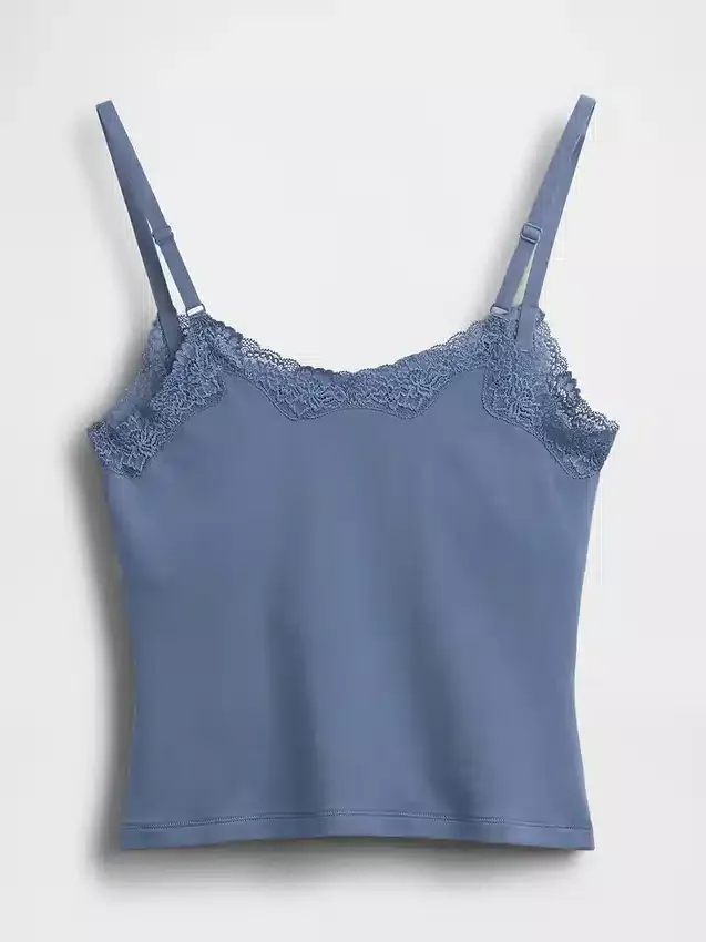 Camiseta sin tirantes con sujetador incorporado de algodón elástico orgánico y ribete de encaje
