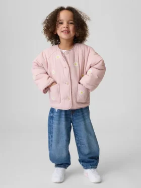 Chaqueta acolchada con bordado floral para bebés y niños