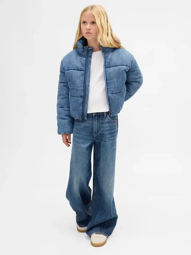 Chaqueta acolchada de vaquero con forro cálido para niños