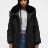 Chaqueta acolchada midi con ribete de piel sintética